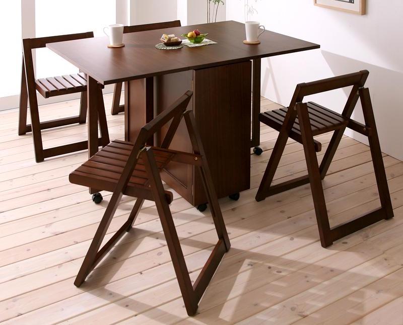 本物保証SALE木製 バタフライテーブル フォールディングチェア 4脚セット 収容可能 ダイニングテーブル